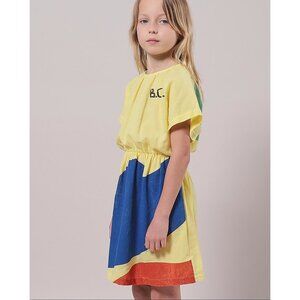Bobo Choses Girls Landscape Organic Cotton Dress Size 10-11 | Yellow Blue Red Ab